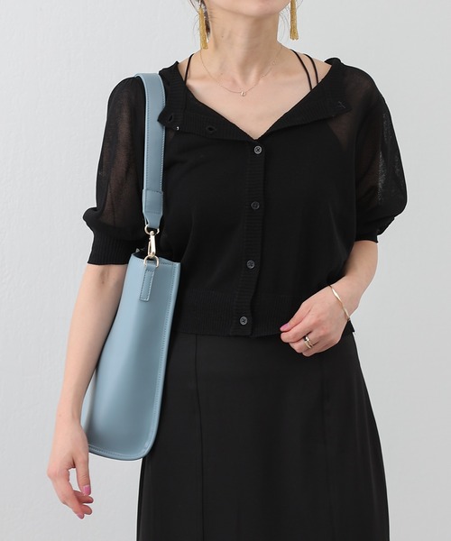 ２WAY麻タッチ12Gシアーボリューム袖カーディガン