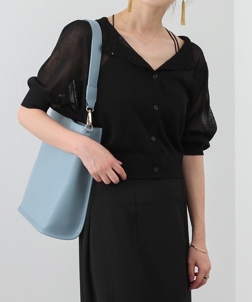 ２WAY麻タッチ12Gシアーボリューム袖カーディガン