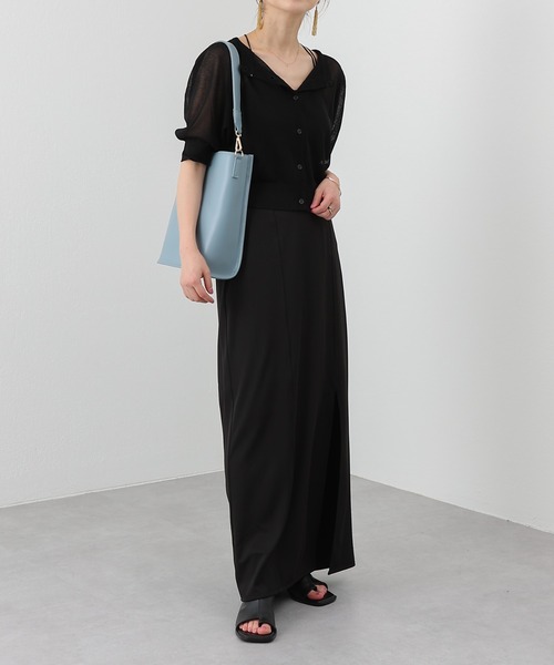 ２WAY麻タッチ12Gシアーボリューム袖カーディガン