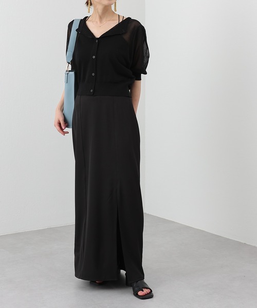 ２WAY麻タッチ12Gシアーボリューム袖カーディガン