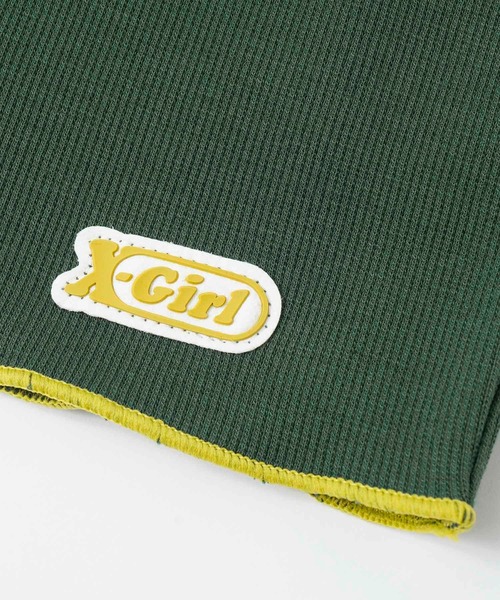 X-girl（エックスガール）の「STITCH WORK S/S TOP/配色ステッチ/ショート丈 リブTシャツ（Tシャツ/カットソー・レディース・ライトブルー/ブラック/グリーン・S/M）」の12枚目の写真