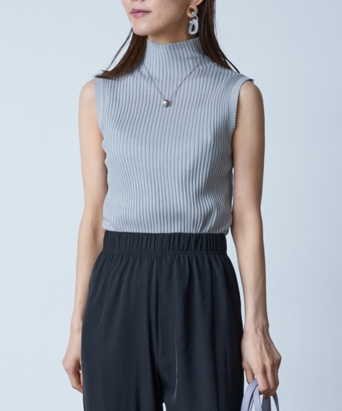 and per sea モックネック ノースリーブ カーキ ジップ ストレッチ and per sea モックネック ノースリーブ カーキ ジップ