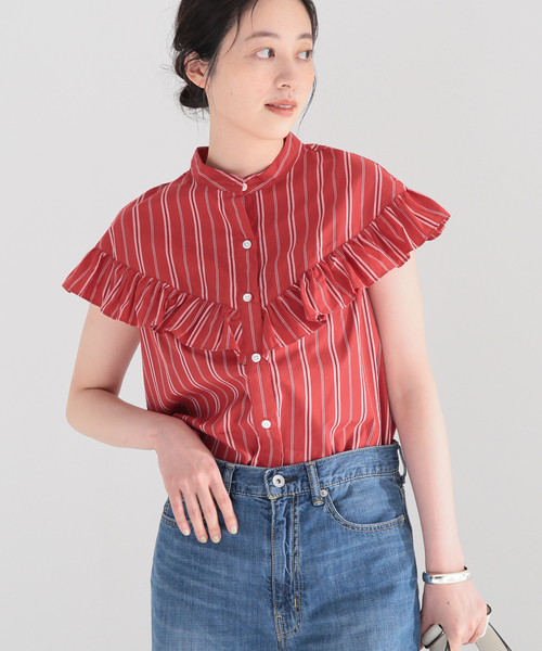 JOURNAL STANDARD(ジャーナルスタンダード)の「マルチストライプフリルブラウス(シャツ/ブラウス・レディース・ブラック/ブラウン/レッド・FREE)」の3枚目の写真