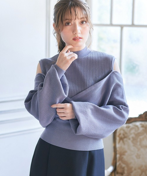 NOELA（ノエラ）の「カシュクールレイヤードニット（ニット/セーター・レディース・ブラウン/ピンク/ブルー・フリー）」の3枚目の写真