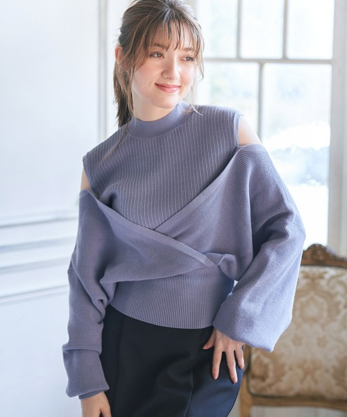 NOELA（ノエラ）の「カシュクールレイヤードニット（ニット/セーター・レディース・ブラウン/ピンク/ブルー・フリー）」の14枚目の写真