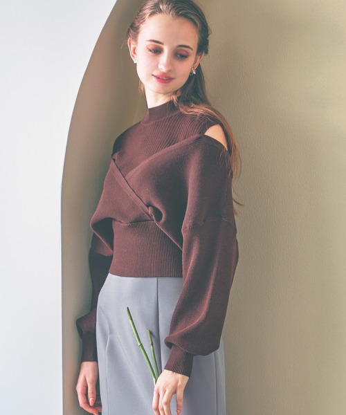 NOELA（ノエラ）の「カシュクールレイヤードニット（ニット/セーター・レディース・ブラウン/ピンク/ブルー・フリー）」の4枚目の写真