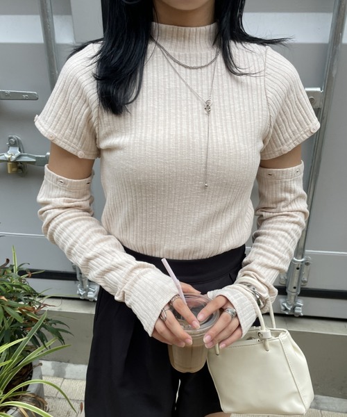 nemne store(ネンネストア)の「【低身長用サイズあり】5way袖取り外しニットソー(Tシャツ/カットソー・レディース・ブラック/グレー/アイボリー・SMALL/MEDIUM)」の14枚目の写真