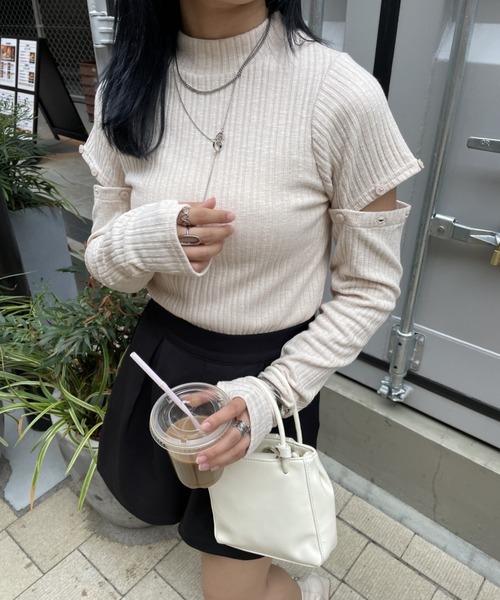 nemne store(ネンネストア)の「【低身長用サイズあり】5way袖取り外しニットソー(Tシャツ/カットソー・レディース・ブラック/グレー/アイボリー・SMALL/MEDIUM)」の4枚目の写真