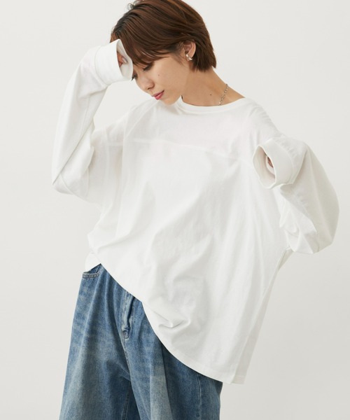 Auntie Rosa Holiday（アンティローザホリデー）の「フットボールロンT（Tシャツ/カットソー・レディース・ブラック/オフホワイト/グリーン・FREE）」の2枚目の写真
