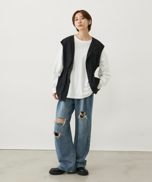 Auntie Rosa Holiday（アンティローザホリデー）の「フットボールロンT（Tシャツ/カットソー・レディース・ブラック/オフホワイト/グリーン・FREE）」の12枚目の写真