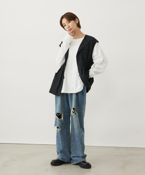Auntie Rosa Holiday（アンティローザホリデー）の「フットボールロンT（Tシャツ/カットソー・レディース・ブラック/オフホワイト/グリーン・FREE）」の13枚目の写真