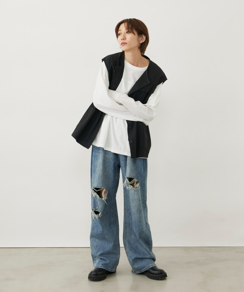 Auntie Rosa Holiday（アンティローザホリデー）の「フットボールロンT（Tシャツ/カットソー・レディース・ブラック/オフホワイト/グリーン・FREE）」の17枚目の写真