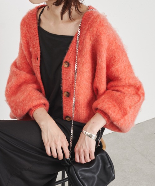 COLLAGE GALLARDAGALANTE（コラージュガリャルダガランテ）の「トレンドクロップド丈/モヘアショートカーデ（カーディガン/ボレロ・レディース・オレンジ/ダークネイビー・FREE）」の5枚目の写真