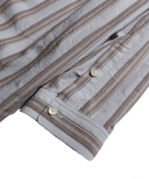 benine9（ビーナイン）の「benine 9 ダブルワッシャーストライプビッグシャツ（シャツ/ブラウス・メンズ・ベージュ/サックスブルー・MEDIUM/LARGE/SMALL）」の11枚目の写真