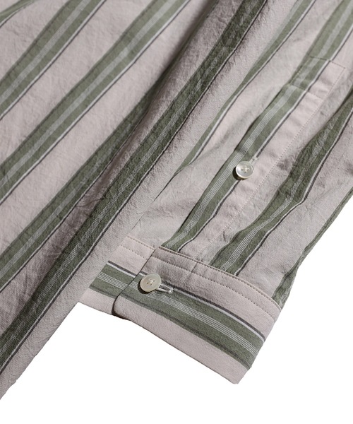 benine9（ビーナイン）の「benine 9 ダブルワッシャーストライプビッグシャツ（シャツ/ブラウス・メンズ・ベージュ/サックスブルー・MEDIUM/LARGE/SMALL）」の10枚目の写真