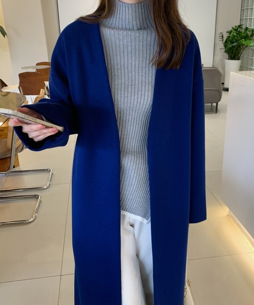 ABITOKYO（アビトーキョー）の「ノーカラーロングコート（ノーカラーコート・レディース・ベージュ/チャコールグレー/ブラック/モカ/グリーン/ブルー・FREE）」の6枚目の写真