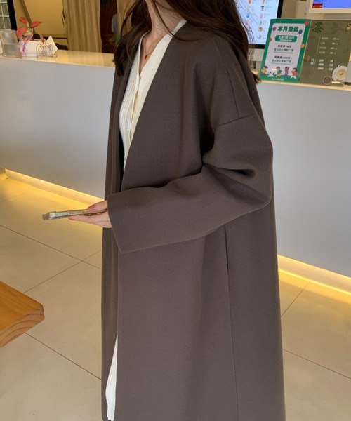 ABITOKYO（アビトーキョー）の「ノーカラーロングコート（ノーカラーコート・レディース・ベージュ/チャコールグレー/ブラック/モカ/グリーン/ブルー・FREE）」の3枚目の写真