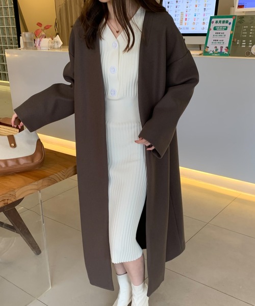 ABITOKYO（アビトーキョー）の「ノーカラーロングコート（ノーカラーコート・レディース・ベージュ/チャコールグレー/ブラック/モカ/グリーン/ブルー・FREE）」の16枚目の写真