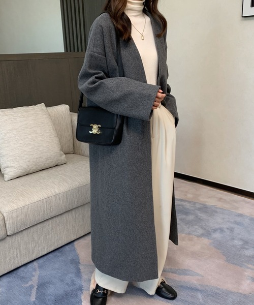 ABITOKYO（アビトーキョー）の「ノーカラーロングコート（ノーカラーコート・レディース・ベージュ/チャコールグレー/ブラック/モカ/グリーン/ブルー・FREE）」の10枚目の写真