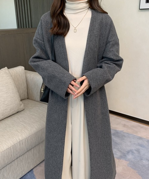 ABITOKYO（アビトーキョー）の「ノーカラーロングコート（ノーカラーコート・レディース・ベージュ/チャコールグレー/ブラック/モカ/グリーン/ブルー・FREE）」の11枚目の写真