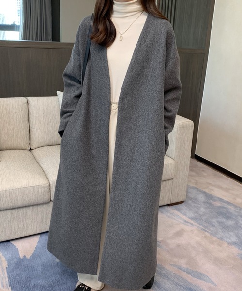 ABITOKYO（アビトーキョー）の「ノーカラーロングコート（ノーカラーコート・レディース・ベージュ/チャコールグレー/ブラック/モカ/グリーン/ブルー・FREE）」の14枚目の写真