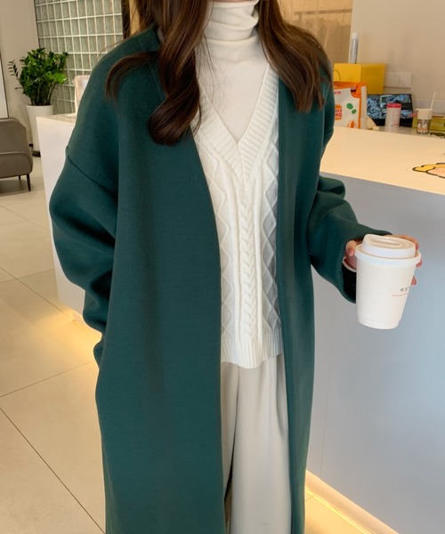 ABITOKYO（アビトーキョー）の「ノーカラーロングコート（ノーカラーコート・レディース・ベージュ/チャコールグレー/ブラック/モカ/グリーン/ブルー・FREE）」の8枚目の写真