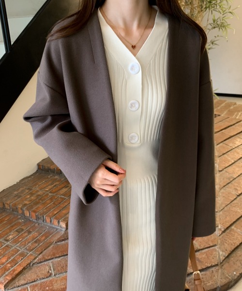 ABITOKYO（アビトーキョー）の「ノーカラーロングコート（ノーカラーコート・レディース・ベージュ/チャコールグレー/ブラック/モカ/グリーン/ブルー・FREE）」の17枚目の写真