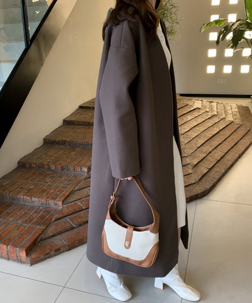 ABITOKYO（アビトーキョー）の「ノーカラーロングコート（ノーカラーコート・レディース・ベージュ/チャコールグレー/ブラック/モカ/グリーン/ブルー・FREE）」の18枚目の写真