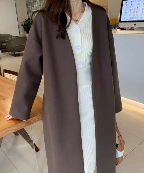 ABITOKYO（アビトーキョー）の「ノーカラーロングコート（ノーカラーコート・レディース・ベージュ/チャコールグレー/ブラック/モカ/グリーン/ブルー・FREE）」の19枚目の写真