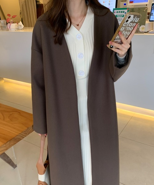 ABITOKYO（アビトーキョー）の「ノーカラーロングコート（ノーカラーコート・レディース・ベージュ/チャコールグレー/ブラック/モカ/グリーン/ブルー・FREE）」の20枚目の写真