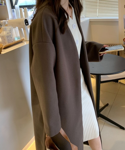 ABITOKYO（アビトーキョー）の「ノーカラーロングコート（ノーカラーコート・レディース・ベージュ/チャコールグレー/ブラック/モカ/グリーン/ブルー・FREE）」の21枚目の写真