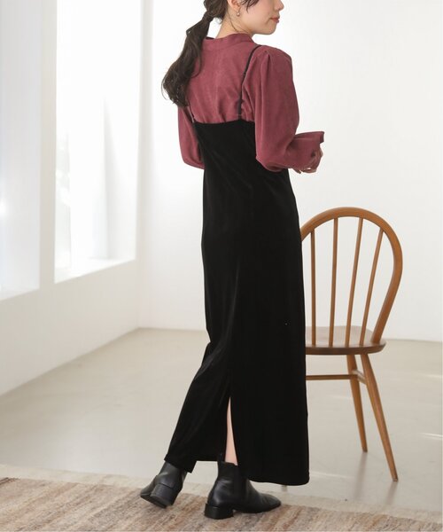 RAY CASSIN（レイカズン）の「ストレートベロアキャミワンピース（ワンピース・レディース・ブラック/カーキ/ベージュ・FREE）」の6枚目の写真