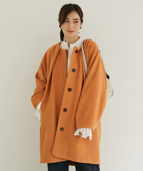 Doux archives（ドゥアルシーヴ）の「タックアクセントコクーンコート（ノーカラーコート・レディース・アイボリー/オレンジ/キャメル・FREE）」の10枚目の写真