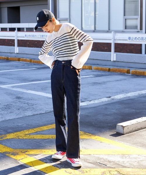 Auntie Rosa Holiday（アンティローザホリデー）の「【骨格ナチュラル】サイドスリットフレアデニム（デニムパンツ・レディース・ネイビー/ブラック・マルチサイズ）」の12枚目の写真