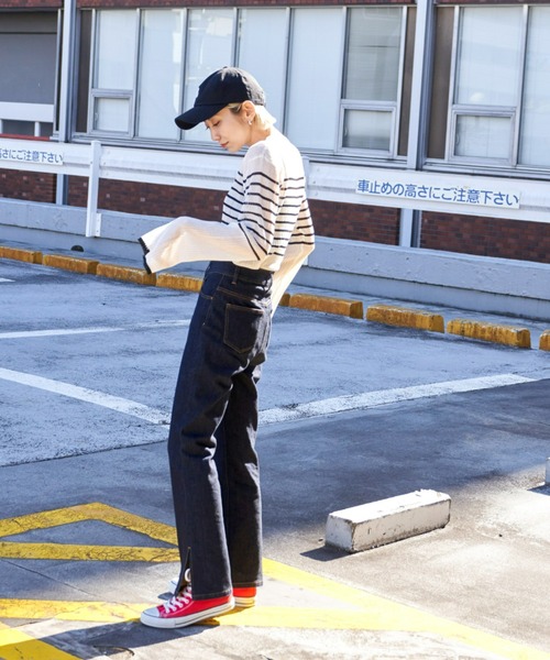 サイドスリットナローデニムパンツ ジーンズ デニム デニムパンツ サイドスリットデニムパンツ