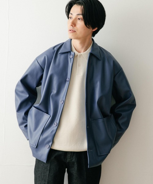 ITEMS URBANRESEARCH（アイテムズ アーバンリサーチ）の「レザータッチ カバーオールジャケット（カバーオール・メンズ・グレー/ブラック/ブルー・MEDIUM/LARGE）」の3枚目の写真