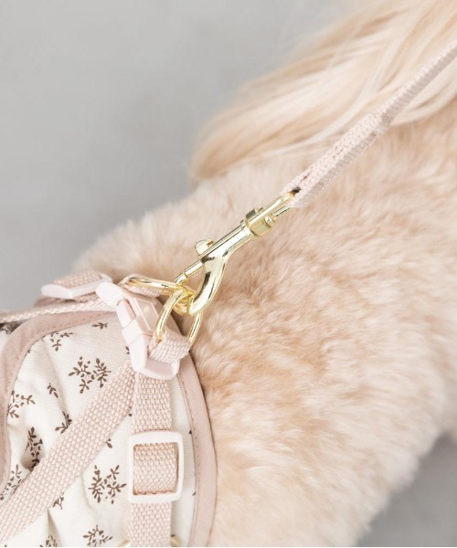 monchéri フラワーチャーム首輪・リードセット ピンク　フリーサイズ monchéri モンシェリ [フラワーチャーム刺繍カラー+リードSET