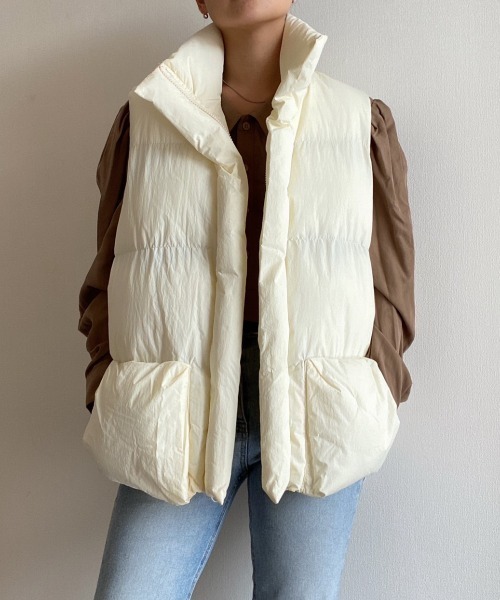 AMAIL（アマイル）の「Box pon ダウンベスト（ダウンベスト・レディース・ホワイト/ブラック・FREE）」の6枚目の写真