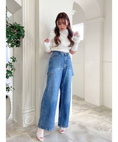 DURAS(デュラス)の「サイドカットデニムワイドパンツ(デニムパンツ・レディース・インディゴブルー・MEDIUM/SMALL)」の2枚目の写真