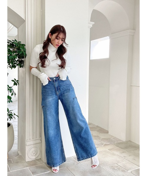DURAS(デュラス)の「サイドカットデニムワイドパンツ(デニムパンツ・レディース・インディゴブルー・MEDIUM/SMALL)」の3枚目の写真