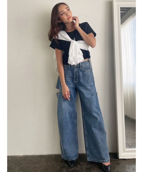DURAS(デュラス)の「サイドカットデニムワイドパンツ(デニムパンツ・レディース・インディゴブルー・MEDIUM/SMALL)」の8枚目の写真