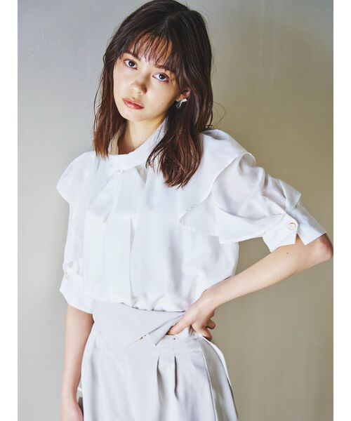 dazzlin(ダズリン)の「フリルリボン2WAY5分袖ブラウス(シャツ/ブラウス・レディース・アイボリー/オフホワイト/グレー・FREE)」の20枚目の写真