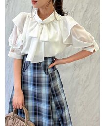 フリルリボン2WAY5分袖ブラウス