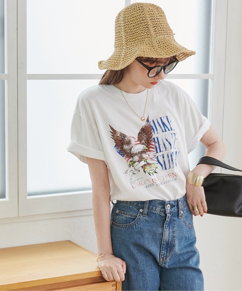ANGIE(アンジー)の「イーグルプリントTシャツ(半袖)(Tシャツ/カットソー・レディース・ダークグレー/ホワイト・MEDIUM/LARGE)」の4枚目の写真