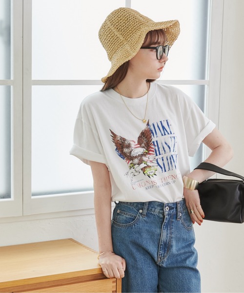 ANGIE(アンジー)の「イーグルプリントTシャツ(半袖)(Tシャツ/カットソー・レディース・ダークグレー/ホワイト・MEDIUM/LARGE)」の5枚目の写真