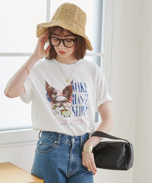 ANGIE(アンジー)の「イーグルプリントTシャツ(半袖)(Tシャツ/カットソー・レディース・ダークグレー/ホワイト・MEDIUM/LARGE)」の6枚目の写真