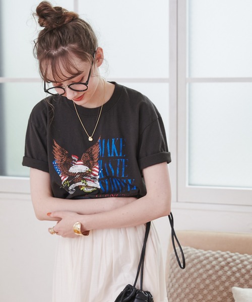 ANGIE(アンジー)の「イーグルプリントTシャツ(半袖)(Tシャツ/カットソー・レディース・ダークグレー/ホワイト・MEDIUM/LARGE)」の18枚目の写真