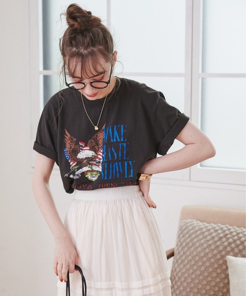 ANGIE(アンジー)の「イーグルプリントTシャツ(半袖)(Tシャツ/カットソー・レディース・ダークグレー/ホワイト・MEDIUM/LARGE)」の19枚目の写真