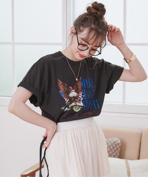 ANGIE(アンジー)の「イーグルプリントTシャツ(半袖)(Tシャツ/カットソー・レディース・ダークグレー/ホワイト・MEDIUM/LARGE)」の20枚目の写真