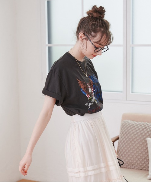 ANGIE(アンジー)の「イーグルプリントTシャツ(半袖)(Tシャツ/カットソー・レディース・ダークグレー/ホワイト・MEDIUM/LARGE)」の21枚目の写真